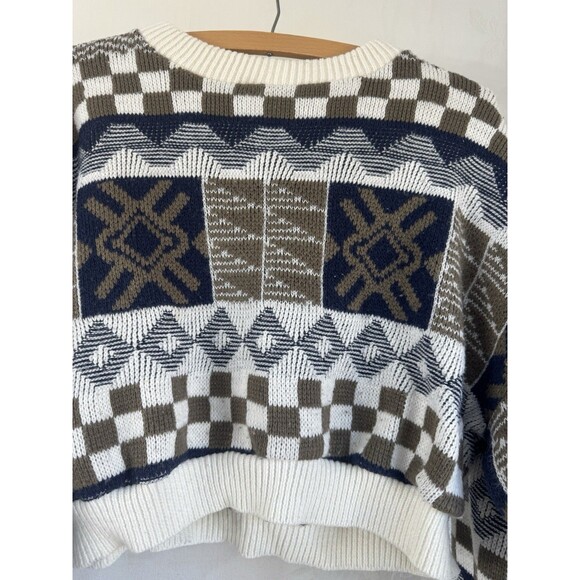 Town Craft Knitted Sweater Grandma Core Crop Top Style Geometric Shape Large Vtg - Picture 3 of 10